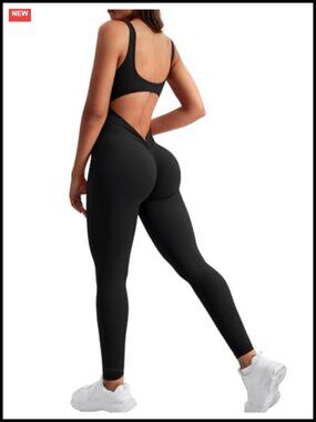 Sleeveless Backless Jumpsuit with Removable Pads Tummy Control